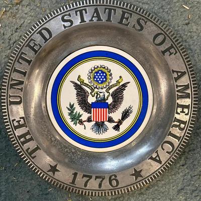 Vintage 1776 Bicentennial Pewter Plate – Great Seal of the United States Enamel Center