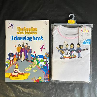 Vintage Beatles Baby Bodysuit (Unopened) and Yellow Submarine Coloring Book (New)