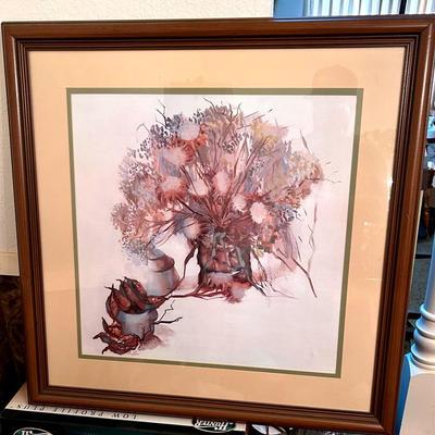 BA412 Framed 31x30 "Flowers and Pods" By Artist Florence Love