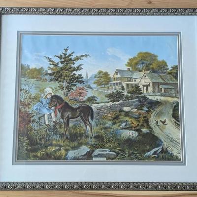 Antique Chromolithograph Print "Early Cares"