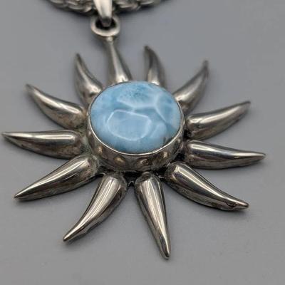 Sterling Silver Larimar Sunburst Pendant
