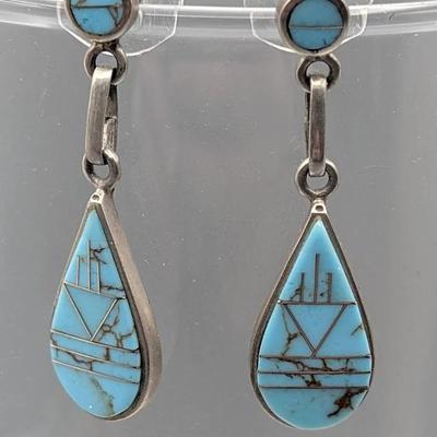 Zuni Turquoise and Silver Channel Earrings
