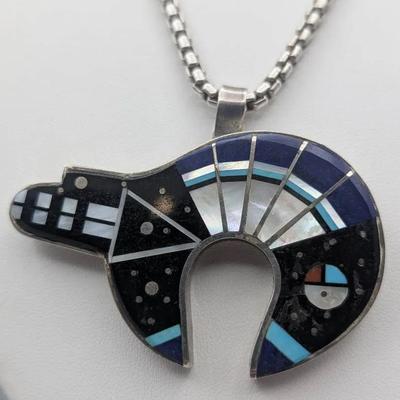Harold Smith Navajo Inlay Bear Pendant