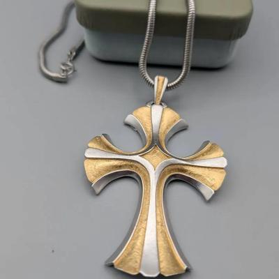 1950's Trifari Two-Tone Modernist Cross