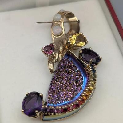 14K Gold Custom Multi-Gem Pendant