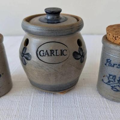 Rowe and Rockdale Salt Glazed Pottery Spice Jars