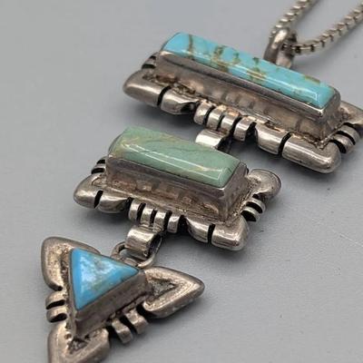 Signed Quoc Turquoise Multi-Stone Pendant and Chain