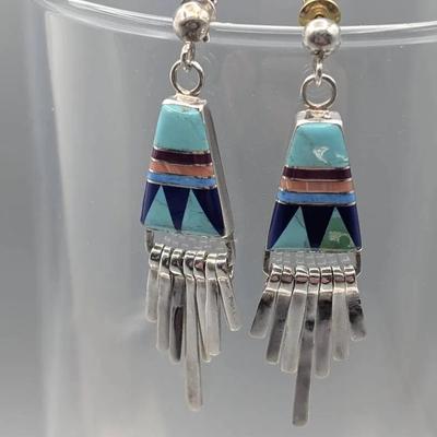 Zuni Mosaic Inlay Sterling Earrings