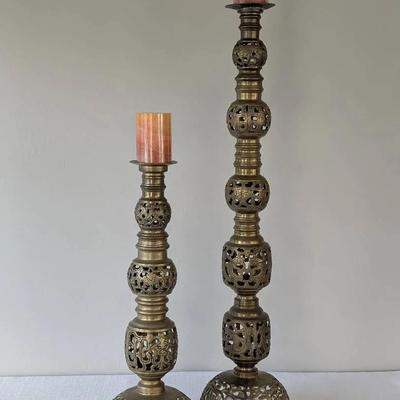 Large Pierced Brass Candle Holders