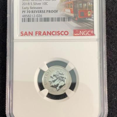 Silver Release Proof Set 2018 S Silver 10C Early Release - PF 70 Reverse Proof San Francisco 