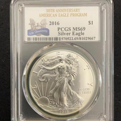 30th Anniversary, American Eagle Program – 2016 $1 PCGS MS69 Silver Eagle