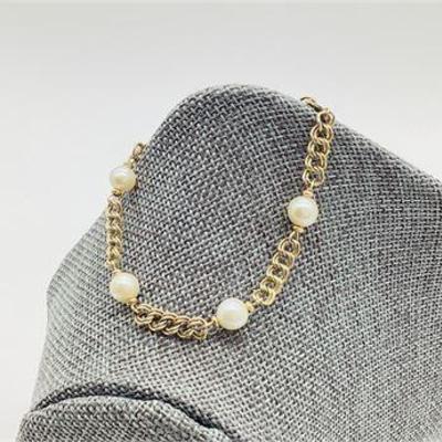 Sale Photo Thumbnail #6: 14K Yellow Gold Filled Cultured Pearl Stationed Bracelet