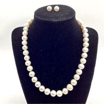 Sale Photo Thumbnail #8: Sterling Silver Cultured Pearl Necklace and Honora Earrings