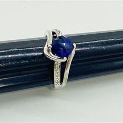 Sale Photo Thumbnail #30: Square Facet Cut Blue Topaz and Diamond Ring-Precious Metal Alloy Ring
