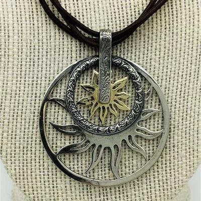 Sale Photo Thumbnail #42: 14K Yellow Gold & Sterling Silver Prodesso Double Sun Pendant Necklace