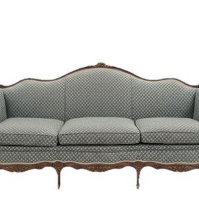 Sale Photo Thumbnail #37: Louis XV/XVI Style Walnut & Upholstered Settee Couch