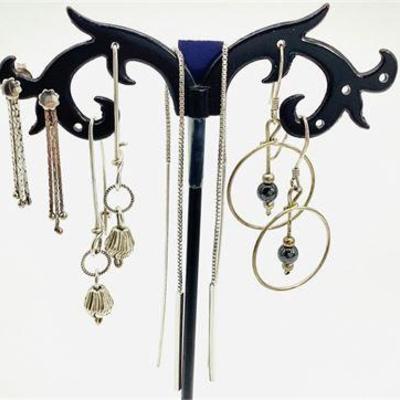 Sale Photo Thumbnail #41: Four Pairs of Sterling Silver Dangle Drop Earrings