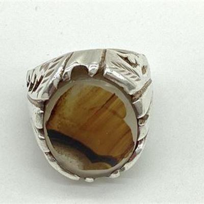 Sale Photo Thumbnail #26: Men's Sterling Silver Ring with Large Oval Center Stone