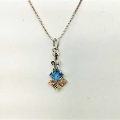Sale Photo Thumbnail #50: 12K Black Hills Gold & Sterling Silver Blue Topaz Pendant and Box Chain