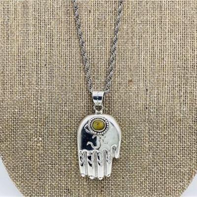 Sale Photo Thumbnail #19: Sterling Silver Hamsa Hand Amulet Pendant with a Twisted Rope Chain