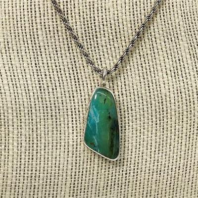 Sale Photo Thumbnail #39: Sterling Silver Twisted Rope Chain with Polished Blue-Green Stone Pendant