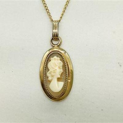 Sale Photo Thumbnail #5: Vintage 12K Gold Filled Carved Shell Cameo Necklace