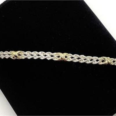 Sale Photo Thumbnail #10: Vintage Sterling Silver & 14K Yellow Gold Dual-Tone CTP Peru Bracelet