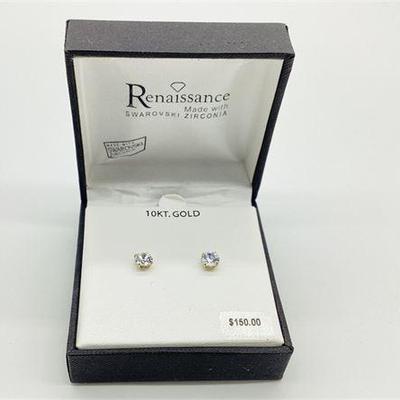 Sale Photo Thumbnail #14: 10K Yellow Gold Renaissance Swarovski Zirconia Stud Earrings