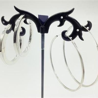 Sale Photo Thumbnail #13: Two Pairs Sterling Silver Hoop Earrings