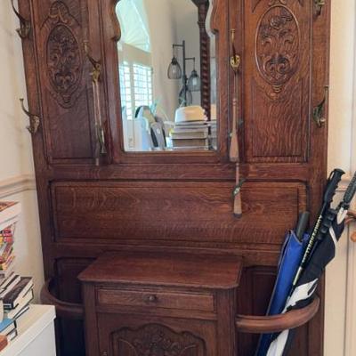 antique oak hall tree