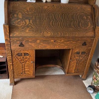 oak drop front antique desk