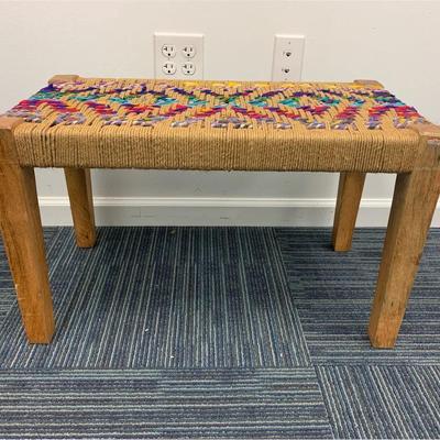 Wood Bench With Fabric Woven Seat