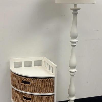 White Metal Floor Lamp and 3-Tier Corner Table with Basket Drawers