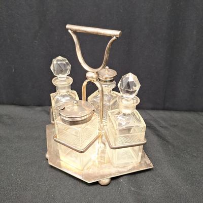 Antique Cruet Set/oil & Vinegar Serving Set Glass And EP silver