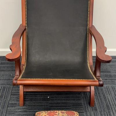 Thomas Jefferson's Campeachy Chair by Monticello Joinery plus 4-Footed Brocade Ottoman
