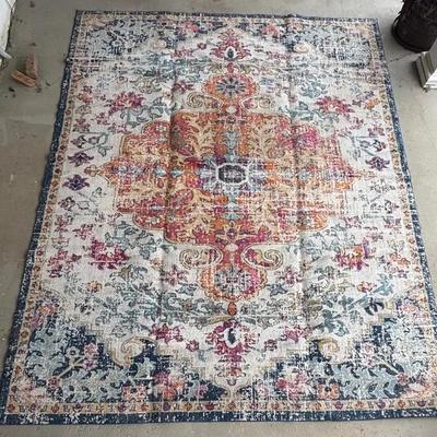 Turkish Style Area Rug - Distressed Orange and Blue