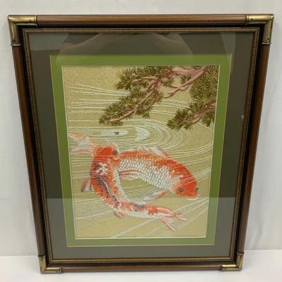 Framed Embroidery Of Koi Fish