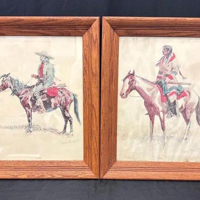 Framed Frederic Remington Prints - "A Breed" and "A Trapper"