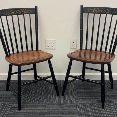 Hitchcock Maple and Black Lacquer Side Chairs feat. Stenciled Fruit Back Splat #2 (Set of 2)