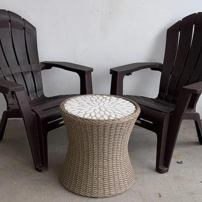 Wicker Bistro Table and Stacking Porch Chairs (2)