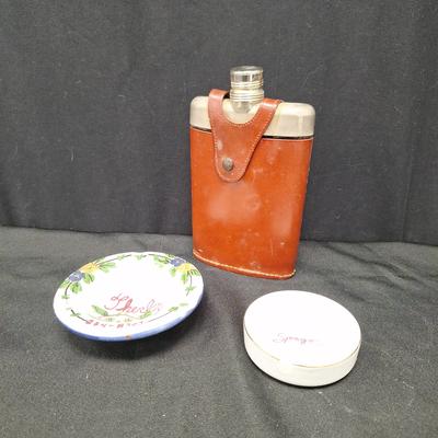 Vintage Flask W Ceramic Ashtrays "Spago"