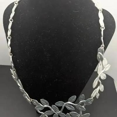 Karine Sultan Textured Silvertone Leaf Statement Necklace 