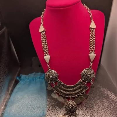Silverplated Bohemian Style Coin Necklace 