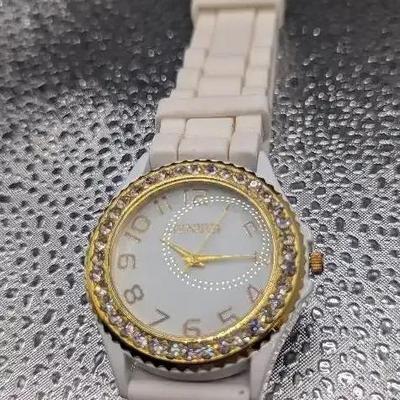 Geneva White Face Goldtone Numbers Watch 