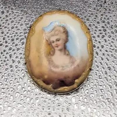 Antique Brooch Hand Painted Pin