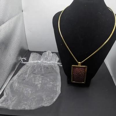 Goldtone Choker With Rectangle Pendant With Pink