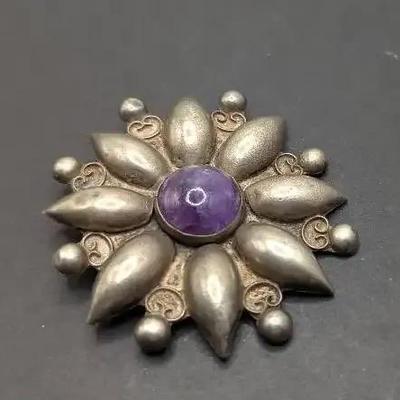 Sterling Silver Mexican Silver Flower Brooch