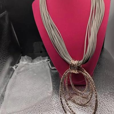 Gray Cord with 5 Copper Toned Oval Pendants