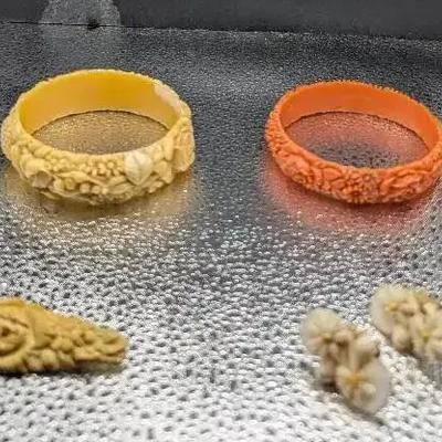 Vintage 1940s Japanese Carved Celluloid Floral Brooch And More