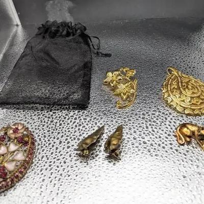 Trifari Crown Pendant, Vintage Carl Art Goldtone Filled Flower Brooch And More